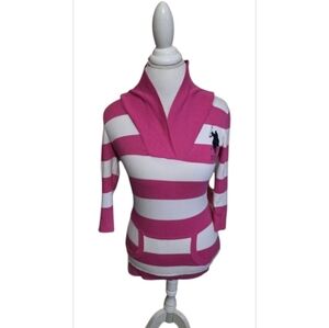 💓 Pink and White Striped Polo Women's Cowl Neck Sweater Sz S
